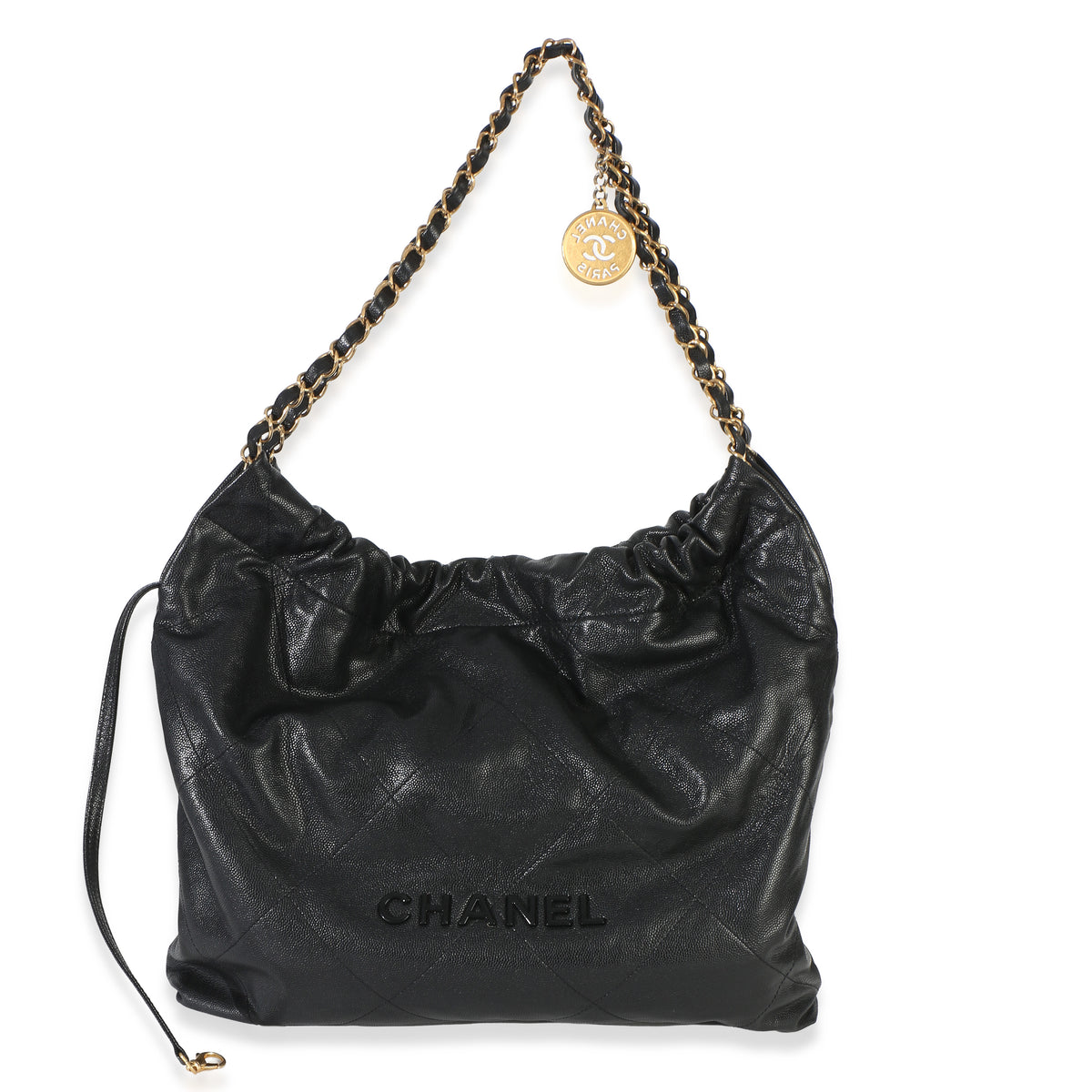 Chanel So Black Quilted Caviar  22 Hobo Handbag Handbag fv