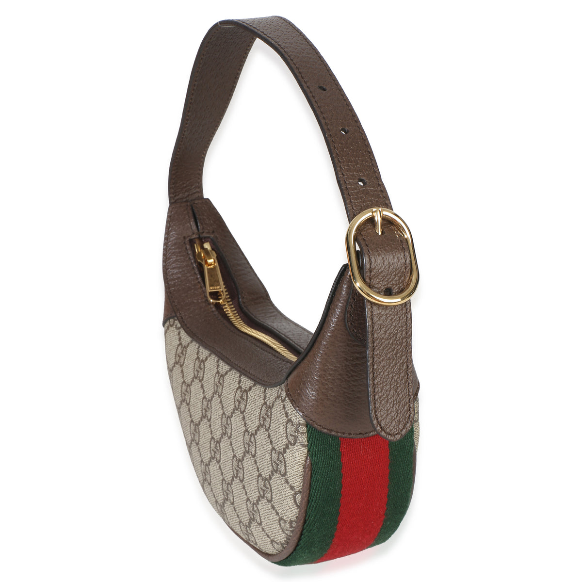 Gucci Beige Brown GG Supreme Monogram Calfskin Web Mini Ophidia Half Moon Hobo Handbag 2