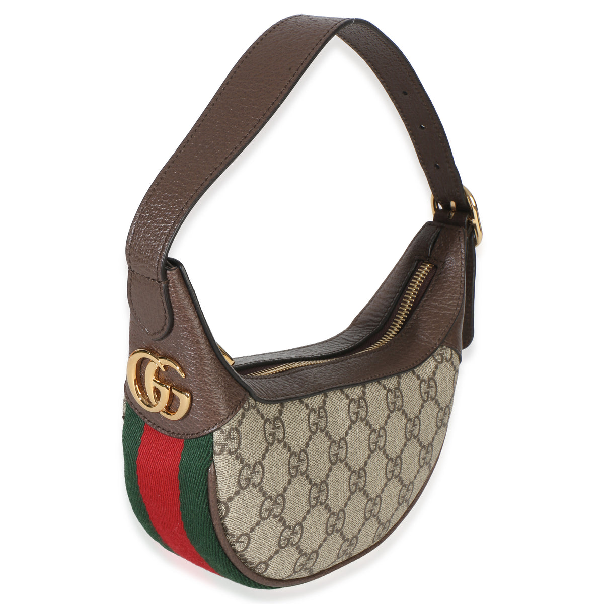 Gucci Beige Brown GG Supreme Monogram Calfskin Web Mini Ophidia Half Moon Hobo Handbag 3