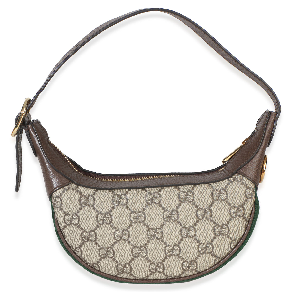 Gucci Beige Brown GG Supreme Monogram Calfskin Web Mini Ophidia Half Moon Hobo Handbag 4