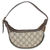 Gucci Beige Brown GG Supreme Monogram Calfskin Web Mini Ophidia Half Moon Hobo Handbag 4