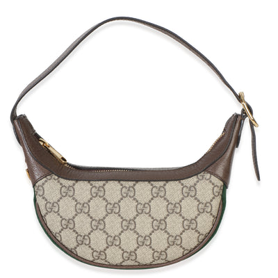 Gucci Beige Brown GG Supreme Monogram Calfskin Web Mini Ophidia Half Moon Hobo Handbag fv