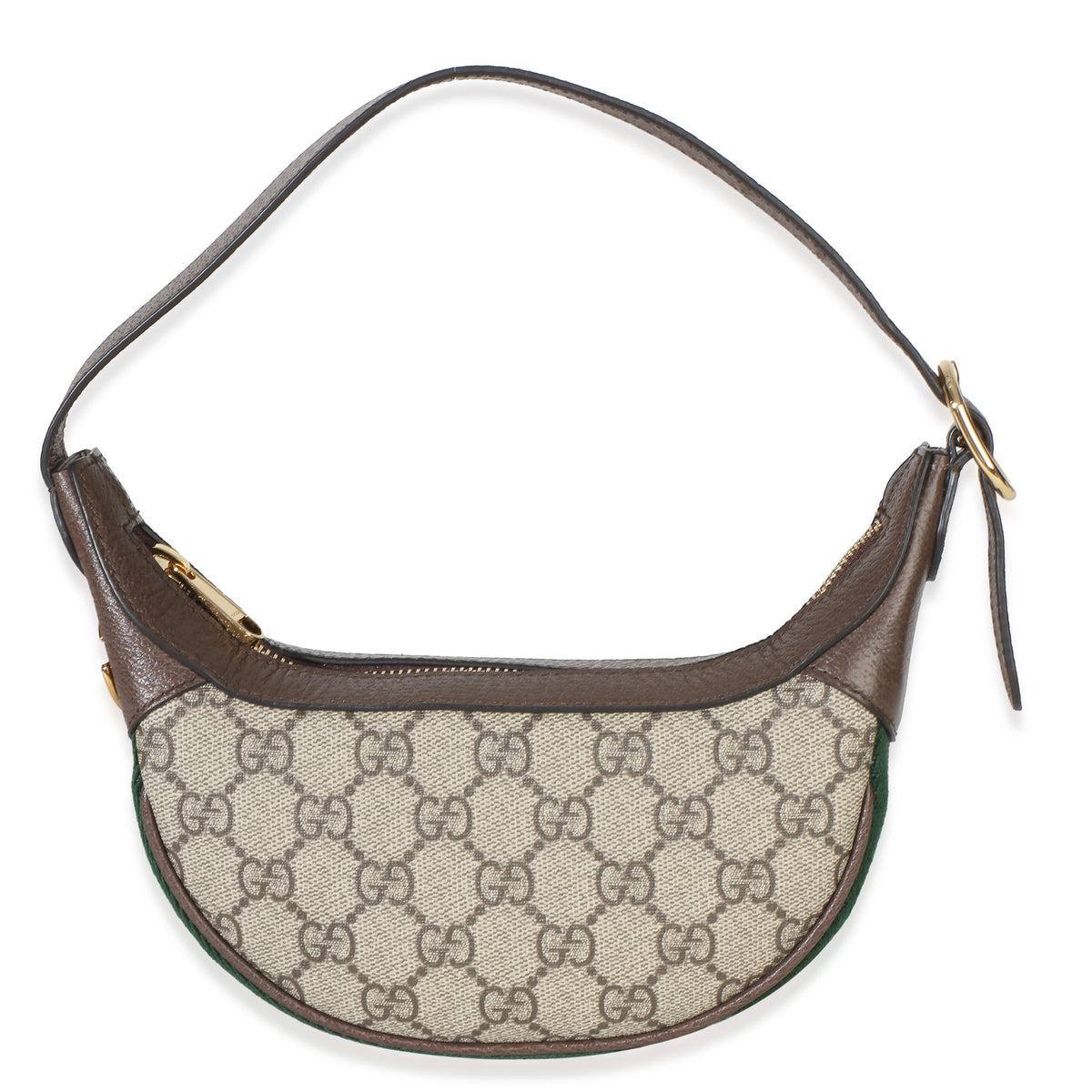 Gucci Beige Brown GG Supreme Monogram Calfskin Web Mini Ophidia Half Moon Hobo Handbag fv