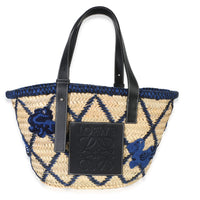 Loewe Black Blue Embroidered Animal Medium Raffia Tote Handbag id
