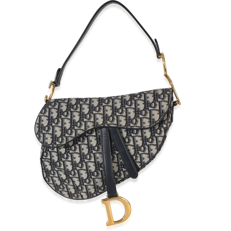 Christian Dior Navy Oblique Jacquard Canvas Medium Saddle Bag Handbag id