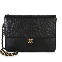 Chanel Vintage 24k Black Ostrich Medium Single Flap Bag Handbag id