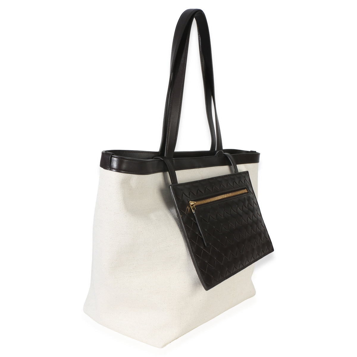 Bottega Veneta Beige Brown Canvas Mix Nappa Intrecciato Medium Flip Flap Tote Handbag 3