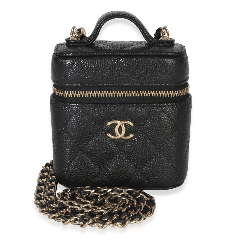 Chanel Black Quilted Caviar Small Handle With Care Vanity Case With Chain Handbag id
