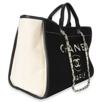 Chanel Black White Wool Calfskin Felt Large Deauville Tote Handbag 3