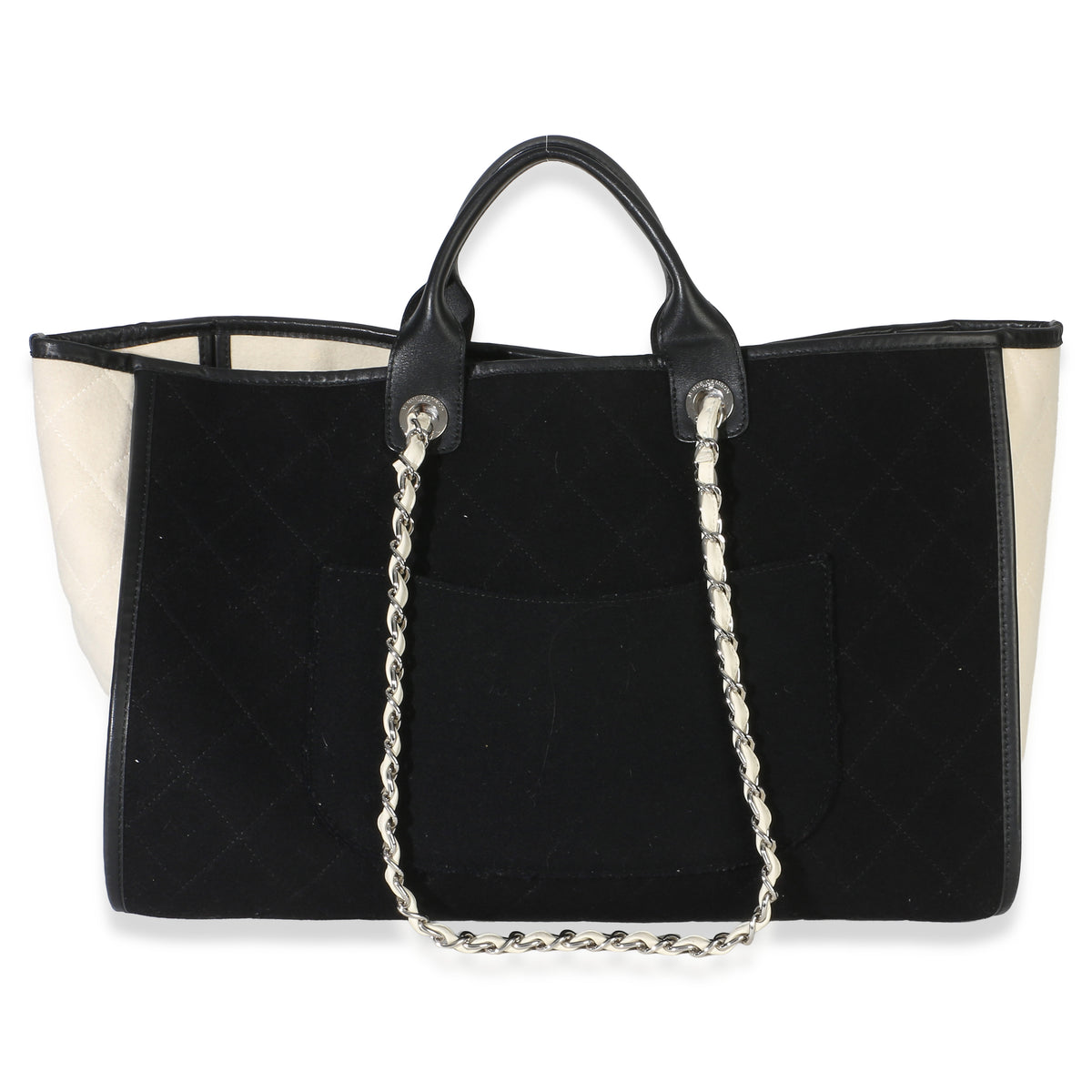 Chanel Black White Wool Calfskin Felt Large Deauville Tote Handbag 4