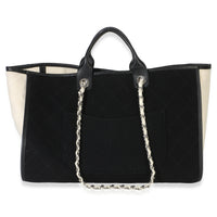Chanel Black White Wool Calfskin Felt Large Deauville Tote Handbag 4