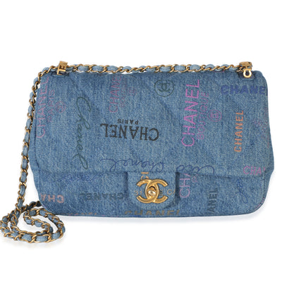 Chanel Blue Multicolor Quilted Denim Mood Large Single Flap Bag Handbag id