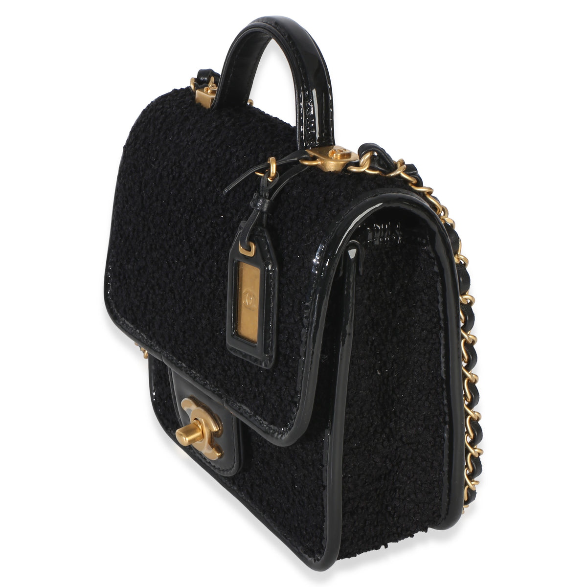 Chanel Black Tweed Patent School Memory Mini Top Handle Flap Bag Handbag 2
