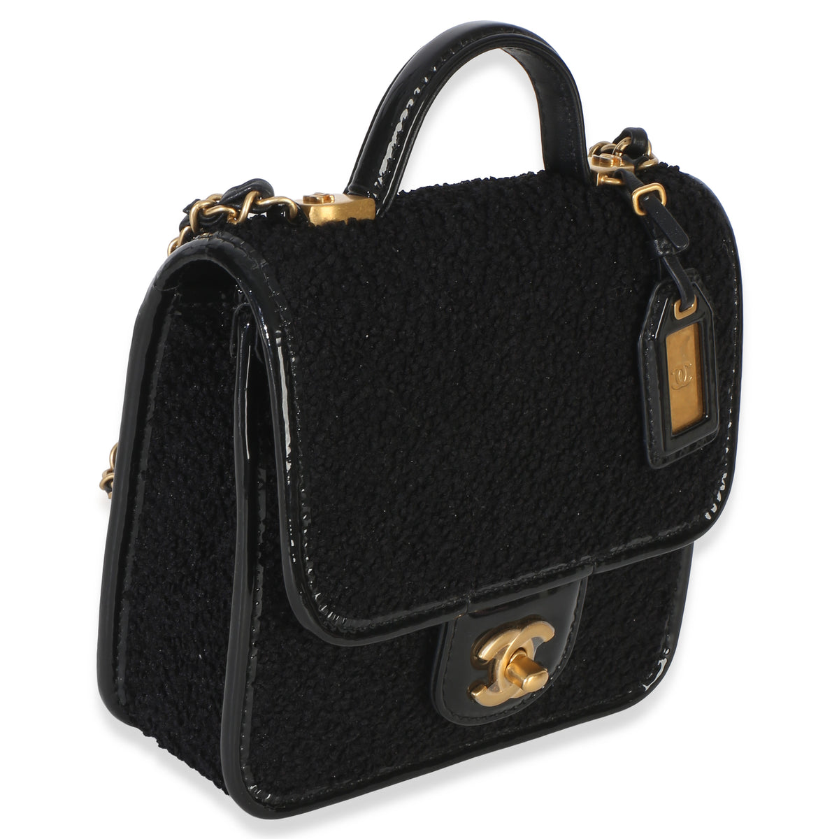 Chanel Black Tweed Patent School Memory Mini Top Handle Flap Bag Handbag 3