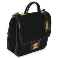 Chanel Black Tweed Patent School Memory Mini Top Handle Flap Bag Handbag 3