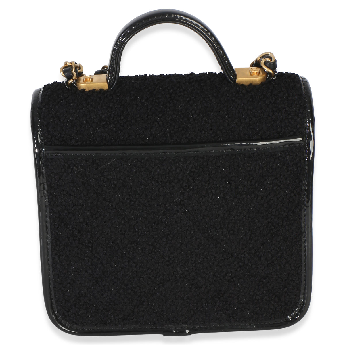 Chanel Black Tweed Patent School Memory Mini Top Handle Flap Bag Handbag 4