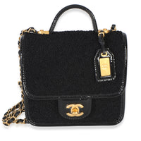 Chanel Black Tweed Patent School Memory Mini Top Handle Flap Bag Handbag fv