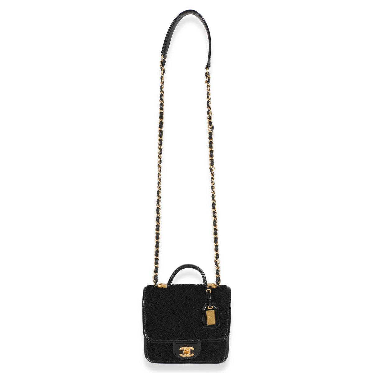 Chanel Black Tweed Patent School Memory Mini Top Handle Flap Bag Handbag 8