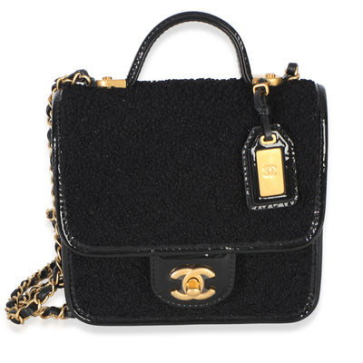 Chanel Black Tweed Patent School Memory Mini Top Handle Flap Bag Handbag fv