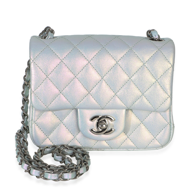 Chanel Light Blue Iridescent Lambskin Quilted Mini Square Flap Bag Handbag id