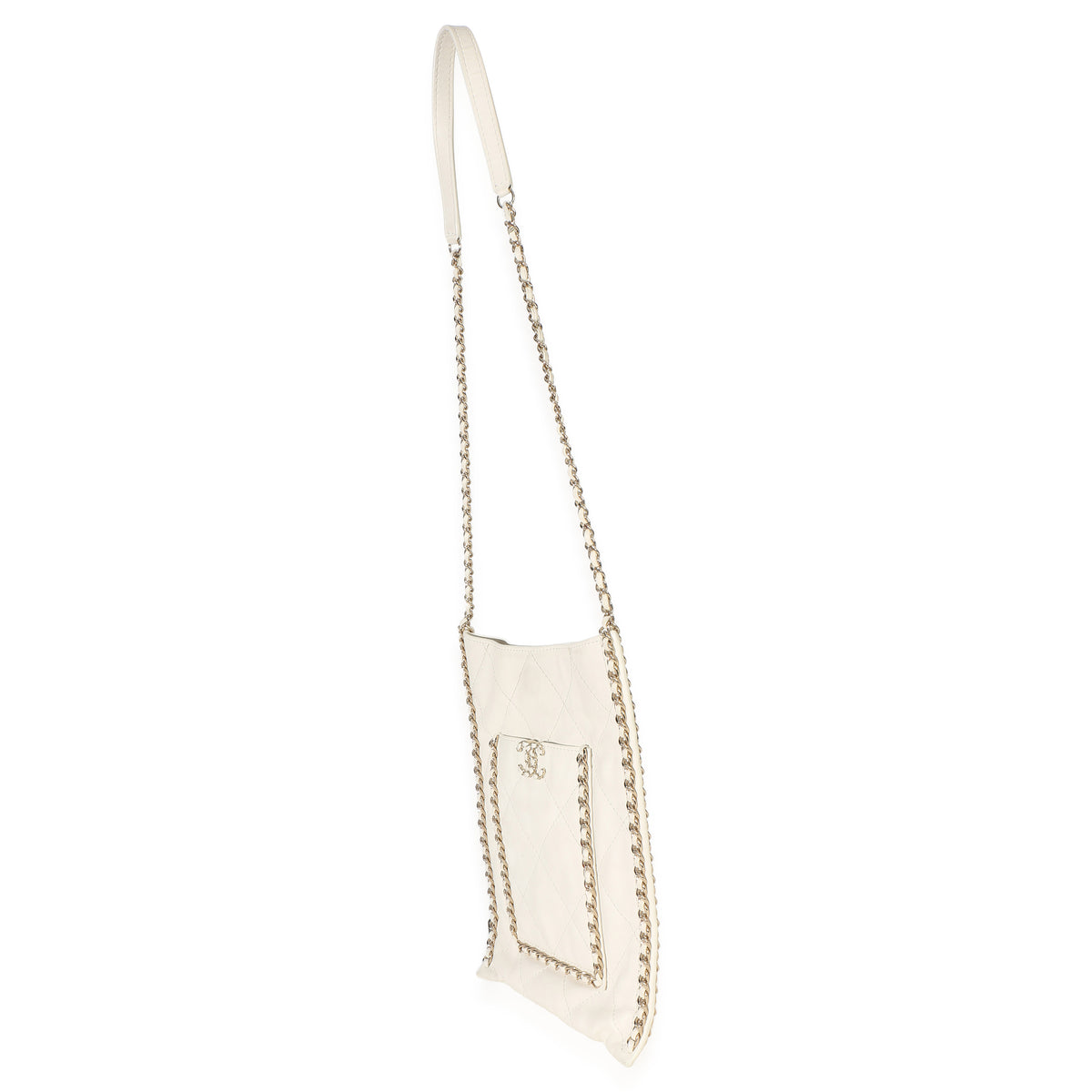Chanel White Quilted Calfskin Small Chain Flat Tote Handbag 2