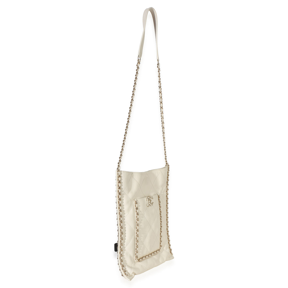 Chanel White Quilted Calfskin Small Chain Flat Tote Handbag 3