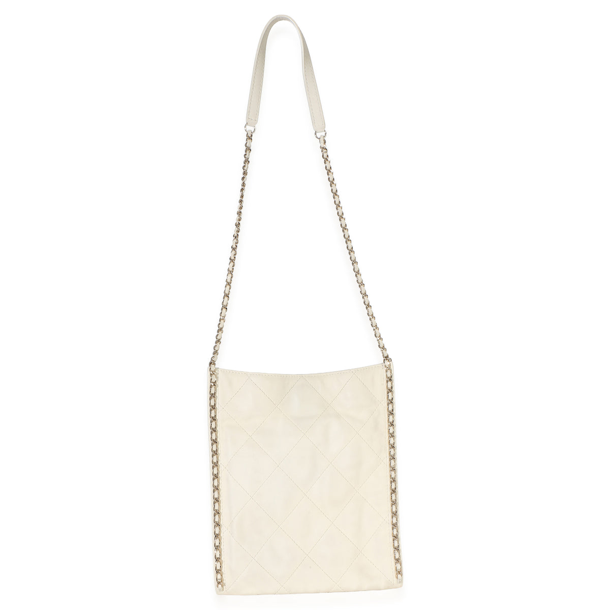 Chanel White Quilted Calfskin Small Chain Flat Tote Handbag 4