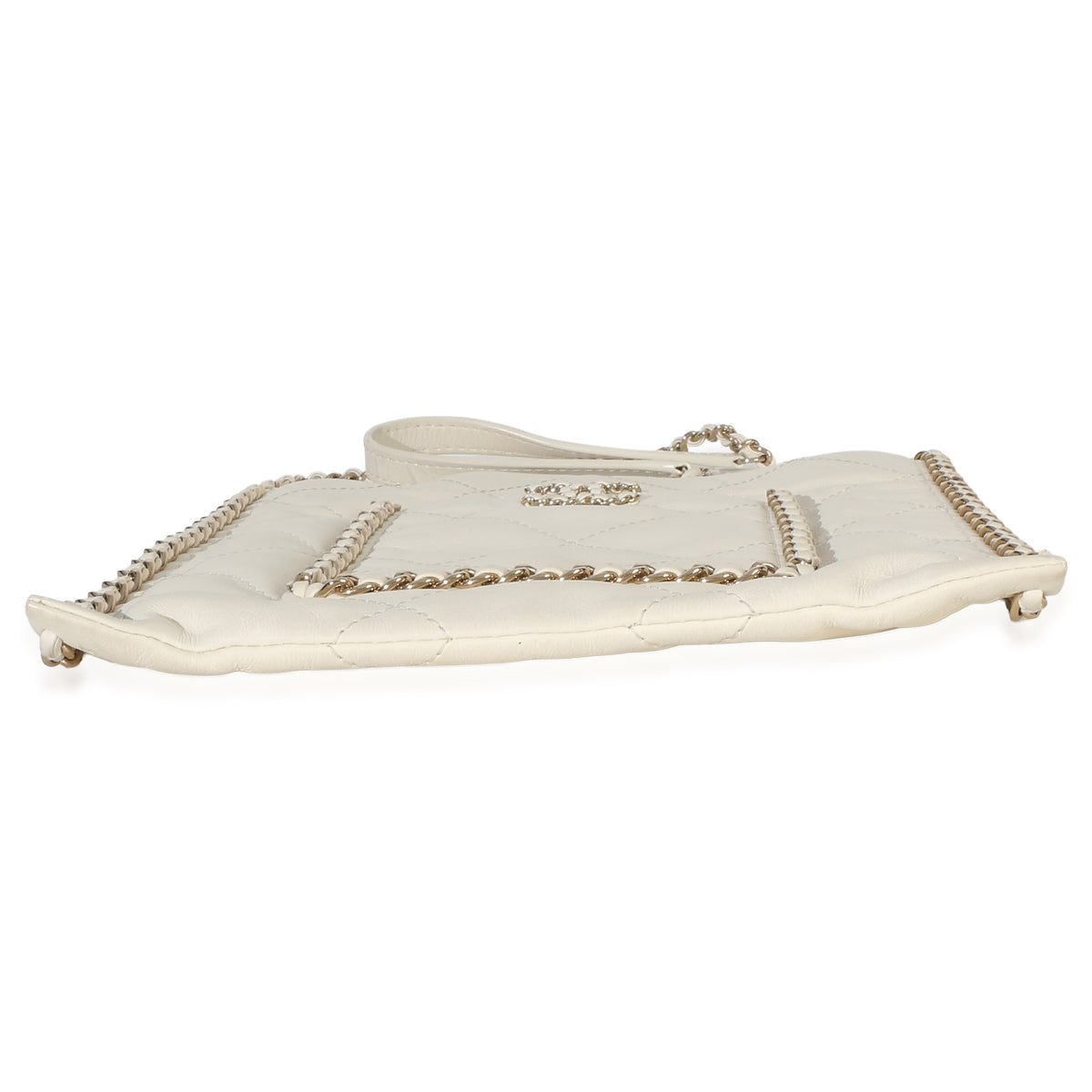 Chanel White Quilted Calfskin Small Chain Flat Tote Handbag 5
