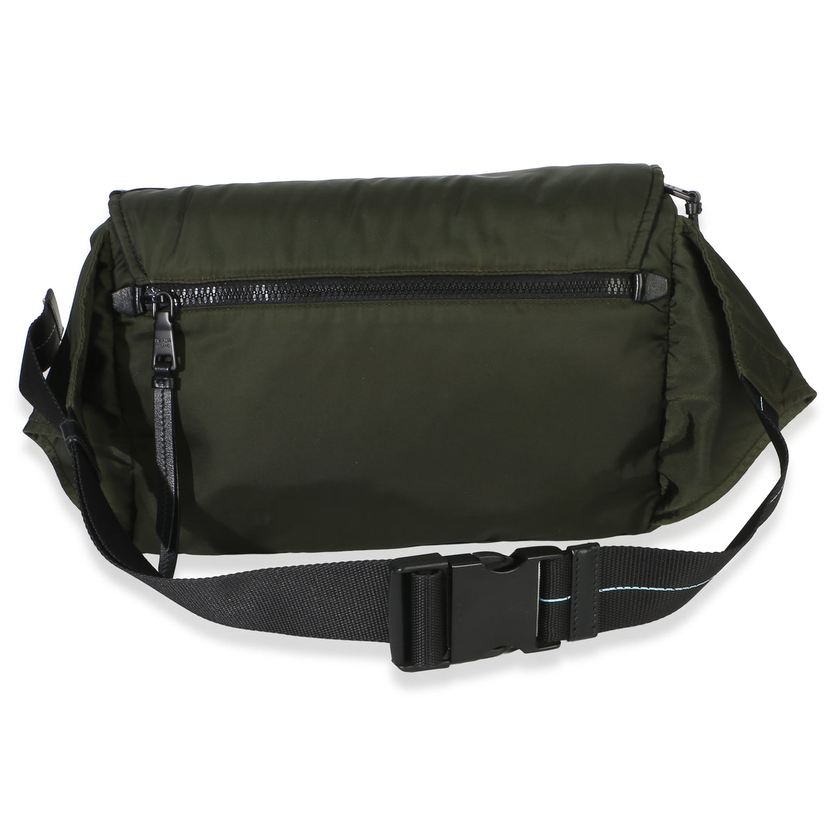 Prada Green Tessuto Logo Stripe Buckle Messenger Bag Handbag 4