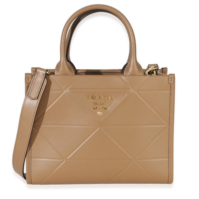 Prada Dark Beige Soft Calfskin Triangolo Symbole Mini Tote Handbag fv