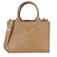 Prada Dark Beige Soft Calfskin Triangolo Symbole Mini Tote Handbag fv