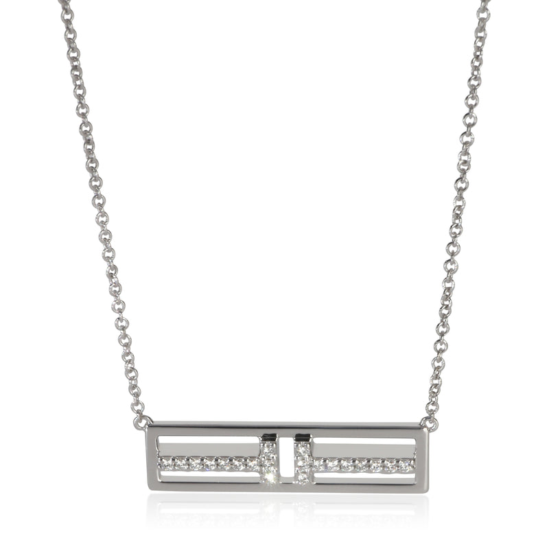 Tiffany & Co. White Gold Diamond Tiffany T Horizontal Bar Pendant fv