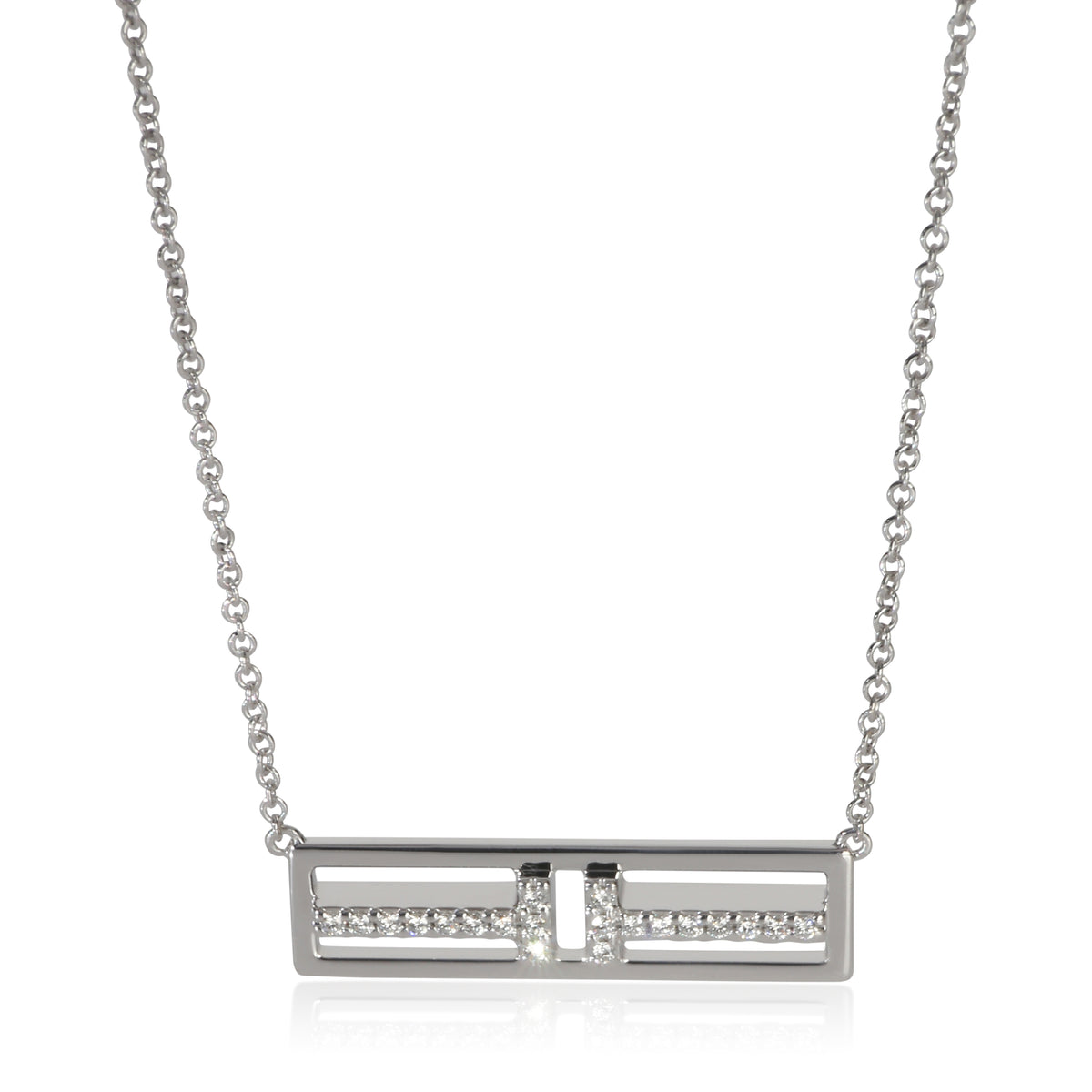 Tiffany & Co. White Gold Diamond Tiffany T Horizontal Bar Pendant fv