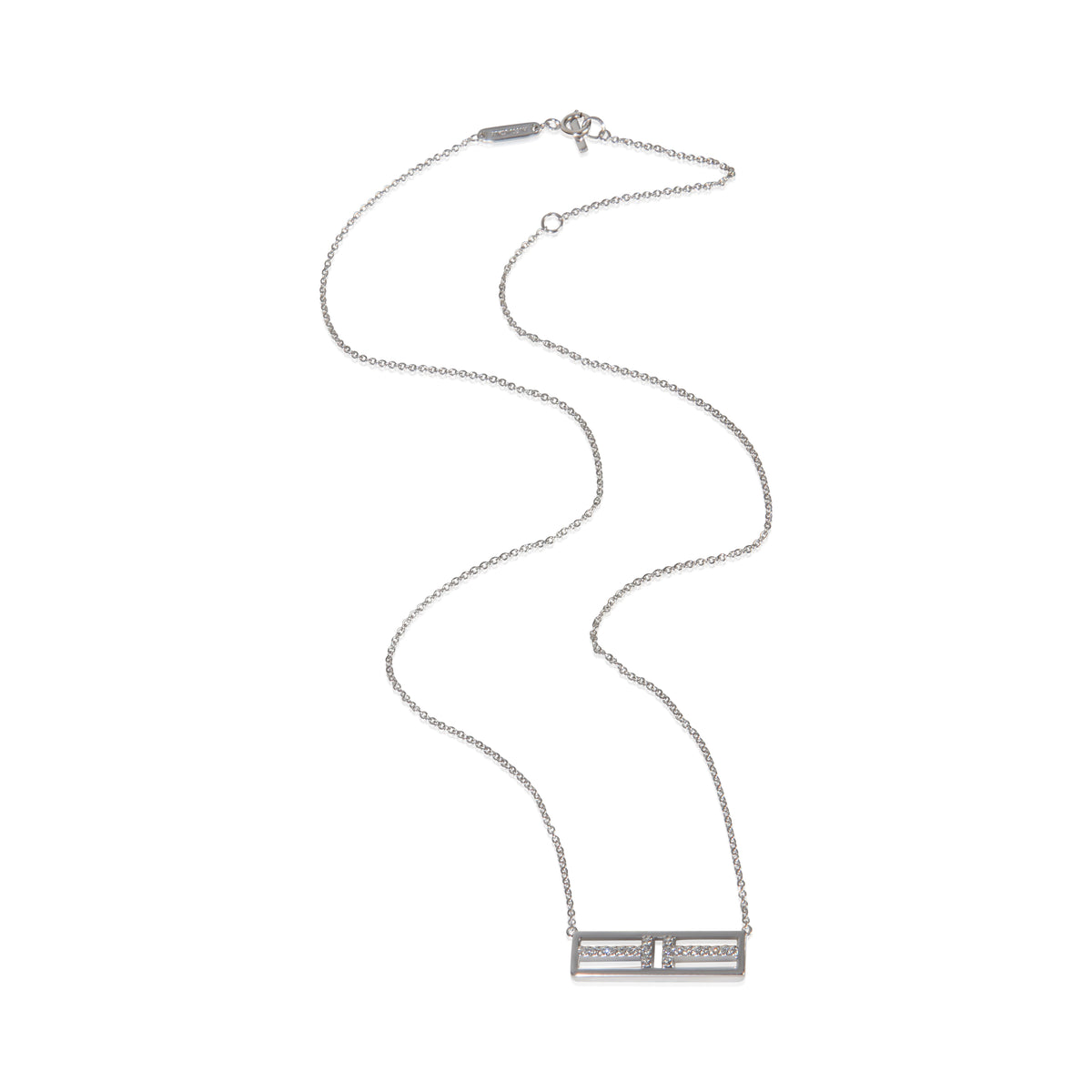 Tiffany & Co. White Gold Diamond Tiffany T Horizontal Bar Pendant pv