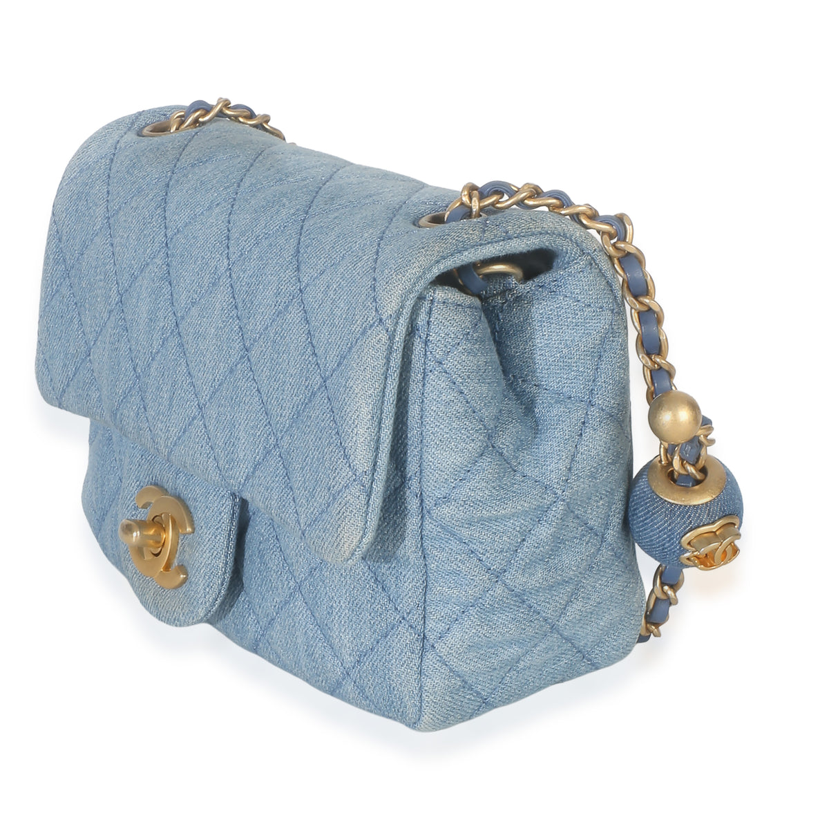 Chanel Blue Quilted Denim Mini Pearl Crush Flap Bag Handbag 2