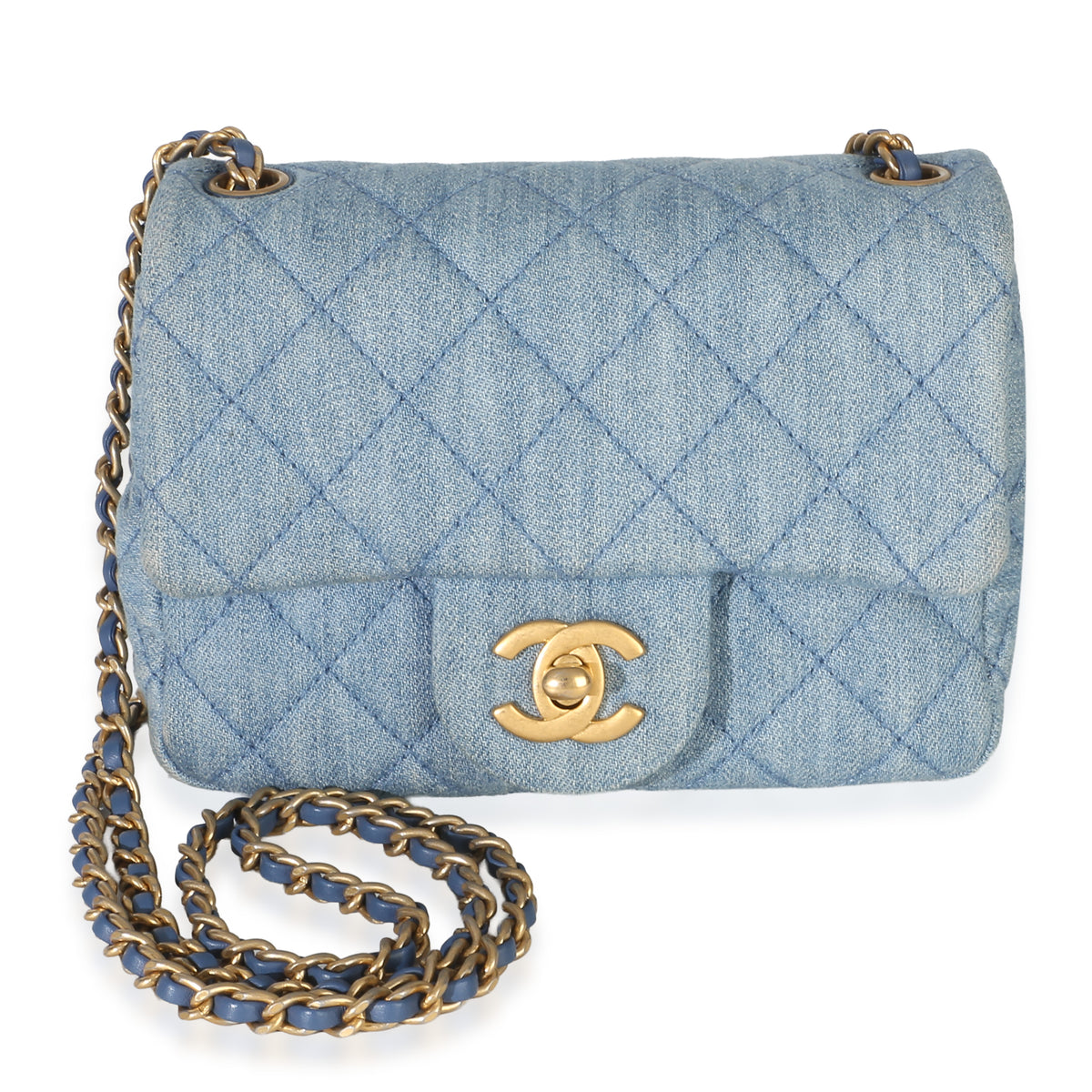 Chanel Blue Quilted Denim Mini Pearl Crush Flap Bag Handbag fv