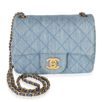 Chanel Blue Quilted Denim Mini Pearl Crush Flap Bag Handbag fv