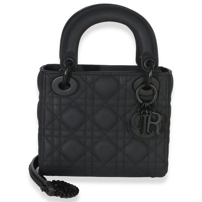 Christian Dior Black Ultra Matte Supple Cannage Calfskin Mini Lady Dior Handbag fv