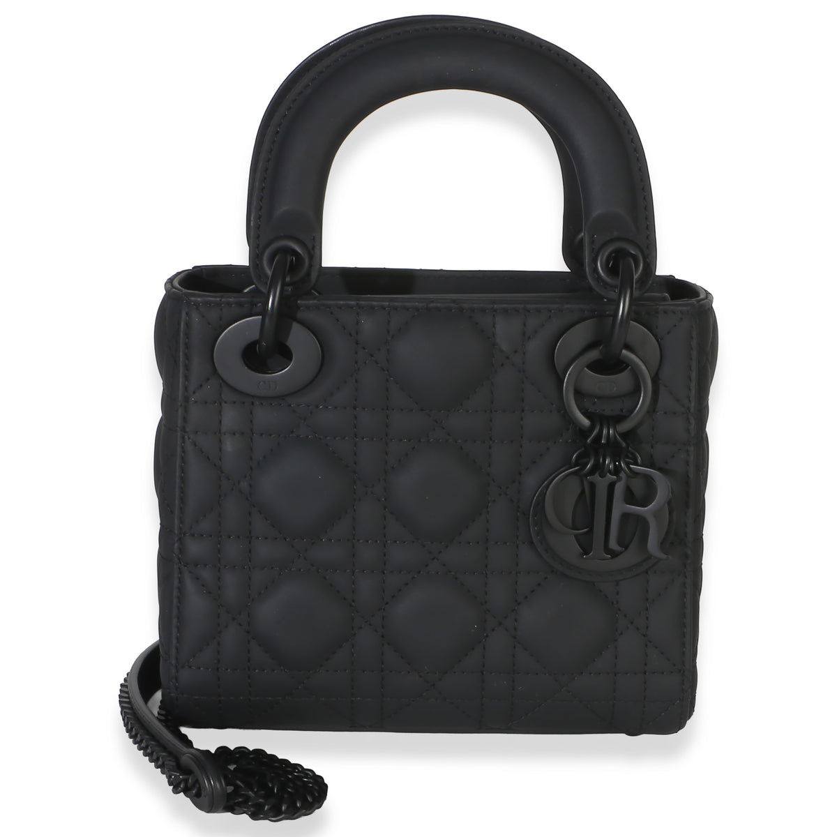 Christian Dior Black Ultra Matte Supple Cannage Calfskin Mini Lady Dior Handbag fv