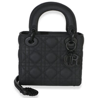 Christian Dior Black Ultra Matte Supple Cannage Calfskin Mini Lady Dior Handbag fv