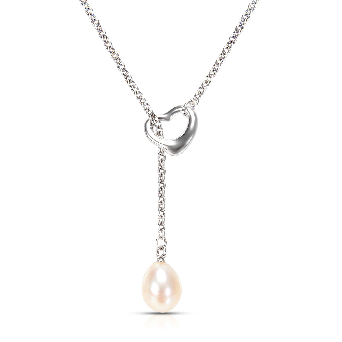 Tiffany & Co. Sterling Silver Pearl Elsa Peretti Open Heart Pendant fv