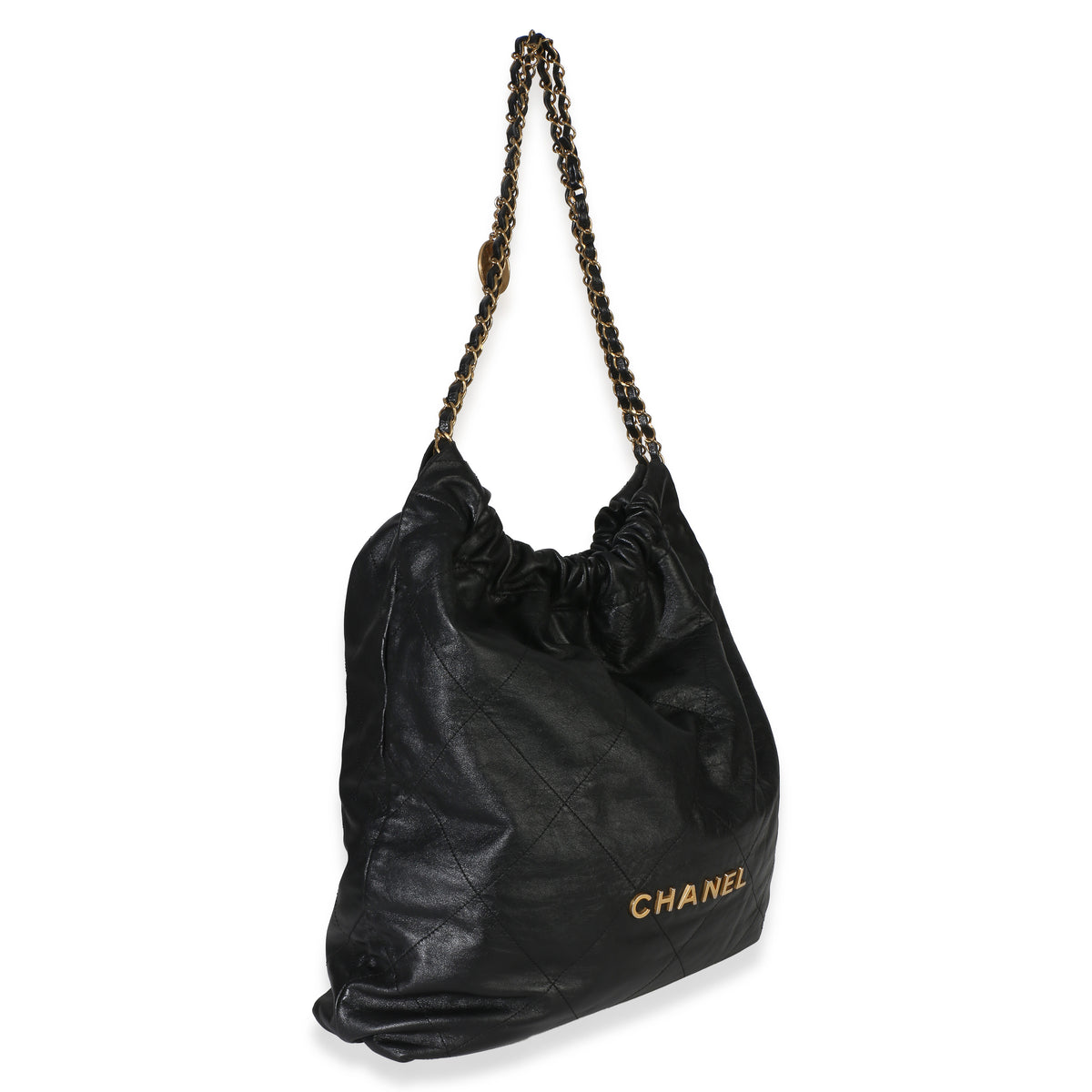 Chanel Black Quilted Crumpled Calfskin Large  22 Hobo Handbag 5
