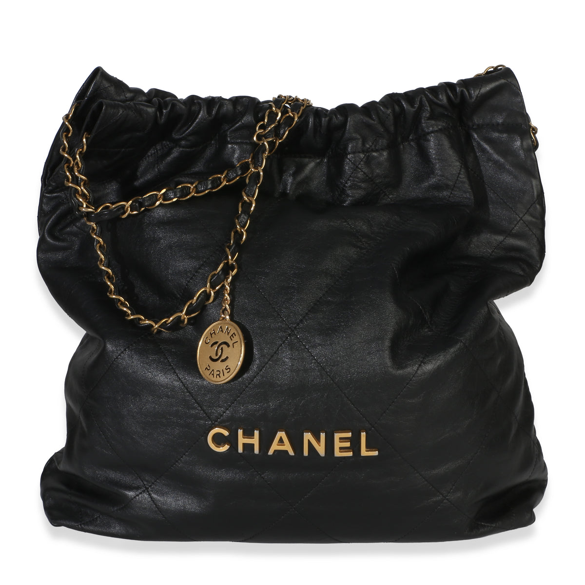 Chanel Black Quilted Crumpled Calfskin Large  22 Hobo Handbag fv