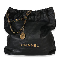 Chanel Black Quilted Crumpled Calfskin Large  22 Hobo Handbag fv