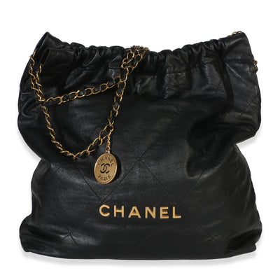 Chanel Black Quilted Crumpled Calfskin Large  22 Hobo Handbag id
