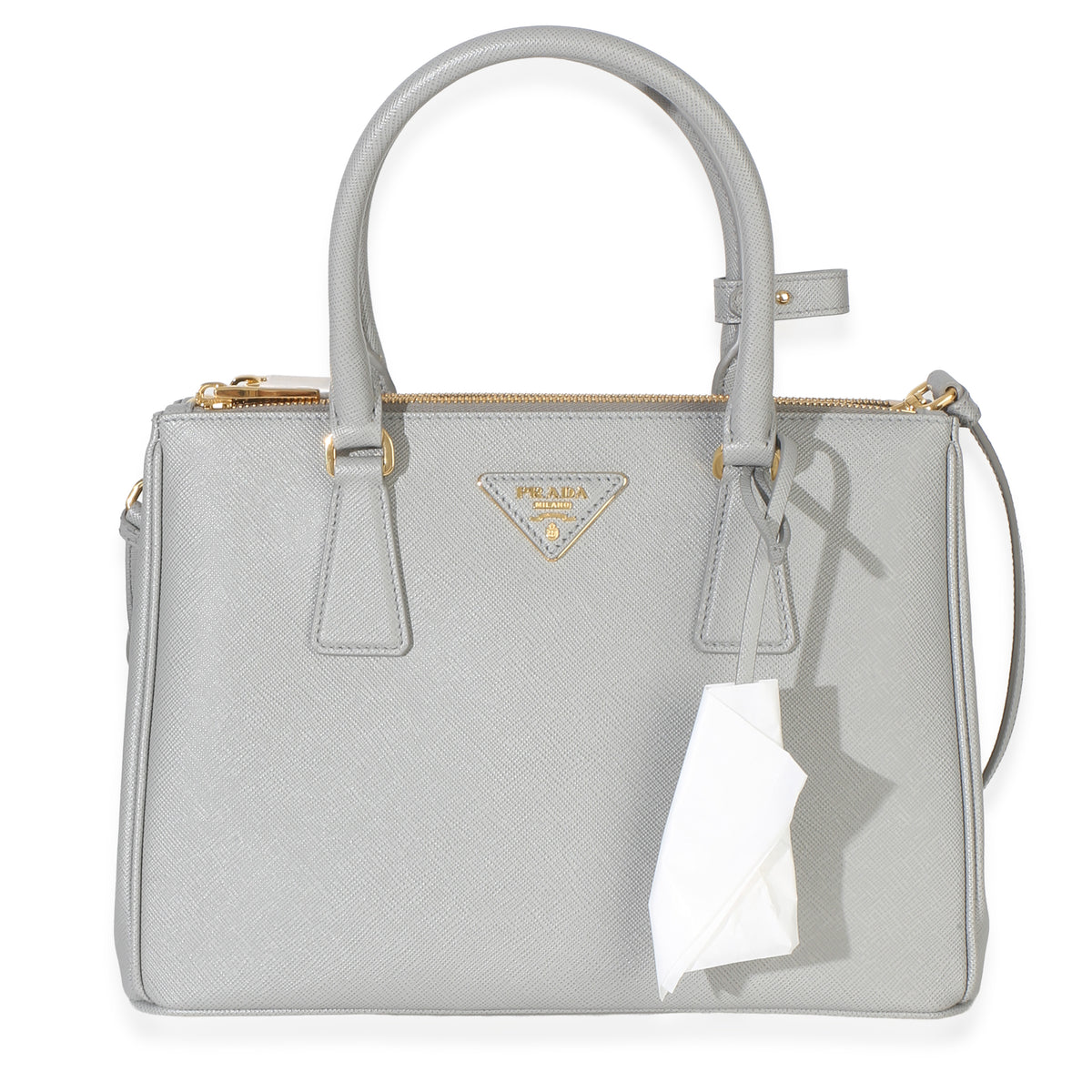 Prada Grey Saffiano Galleria Lux Medium Double Zip Tote Handbag id