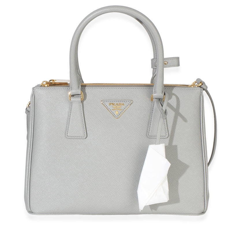 Prada Grey Saffiano Galleria Lux Medium Double Zip Tote Handbag id