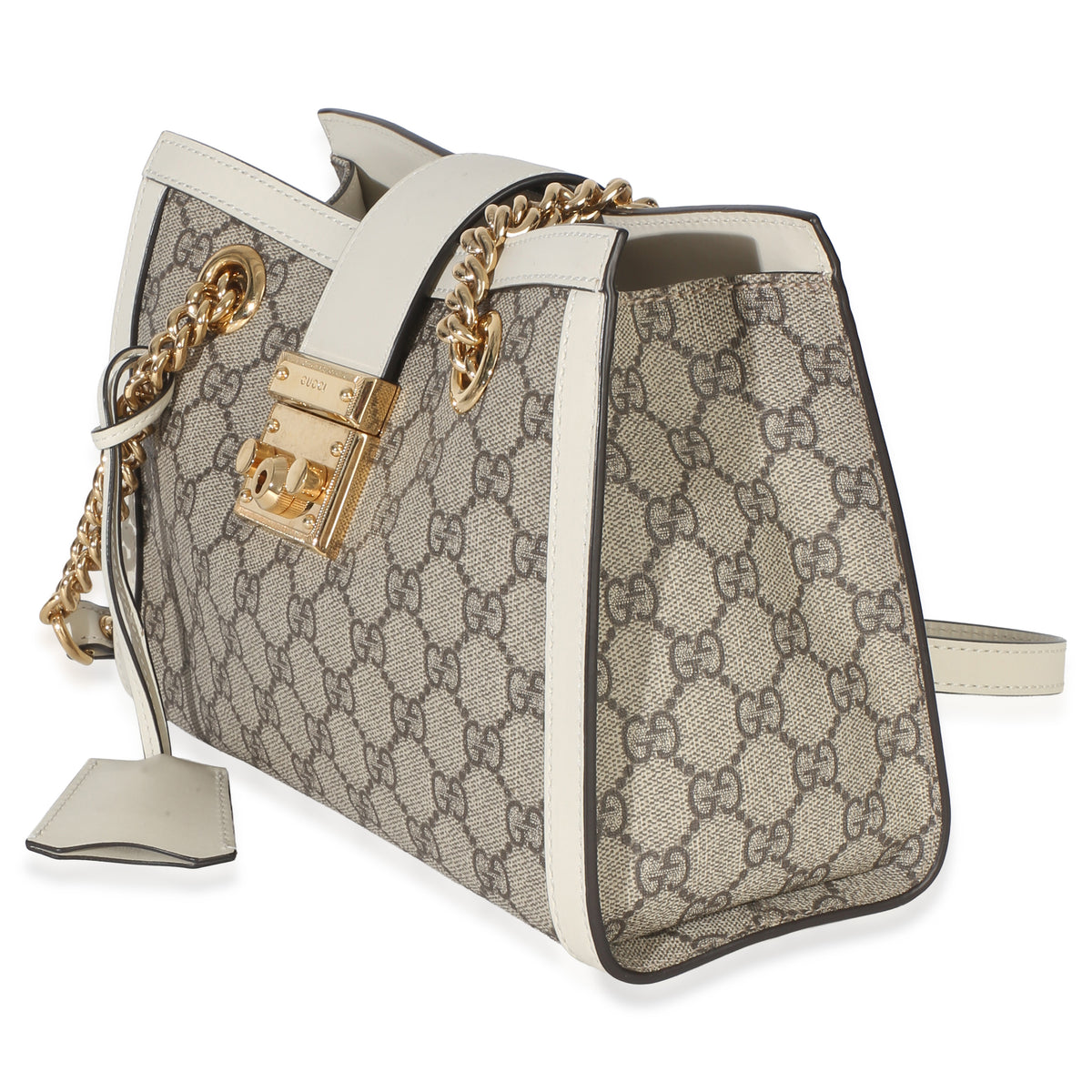 Gucci White GG Supreme Canvas Small Padlock Tote Handbag 2