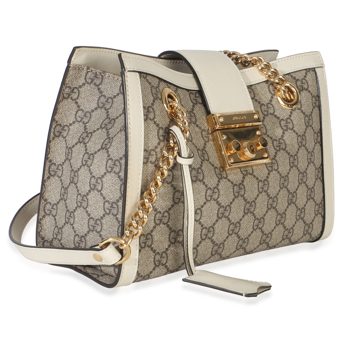 Gucci White GG Supreme Canvas Small Padlock Tote Handbag 3