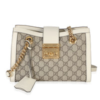 Gucci White GG Supreme Canvas Small Padlock Tote Handbag fv